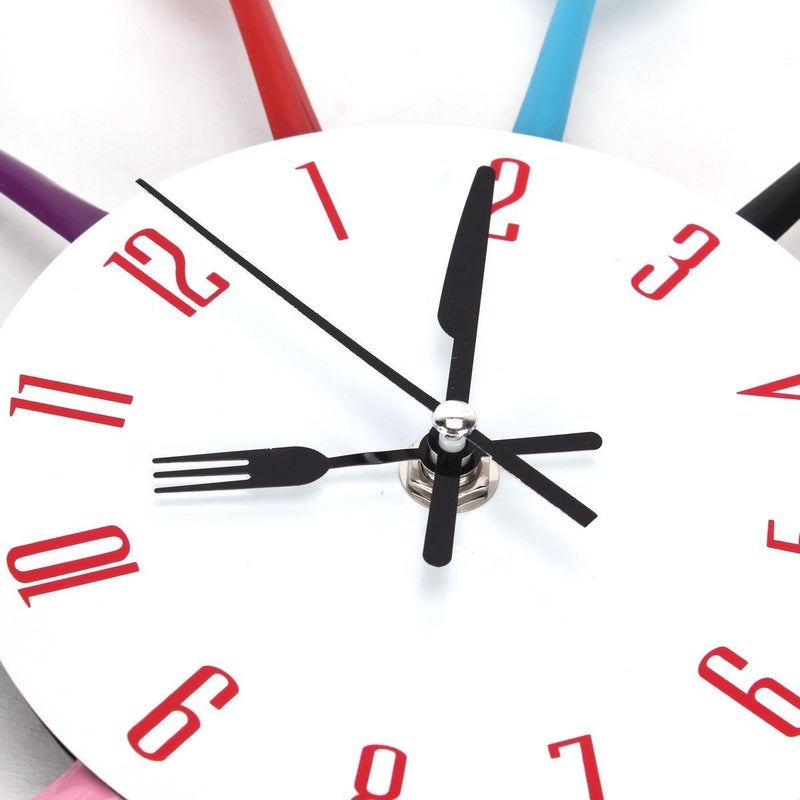 Timelike Kitchen Wall Clock, 3D Removable Modern Creative Cutlery Kitchen Spoon Fork Wall Clock Mirror Wall Decal Wall Sticker Room Home Decoration (Colorful) - Image 4